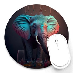 Elephant Tusks Trunk Wildlife Africa Round Mousepad by Ndabl3x