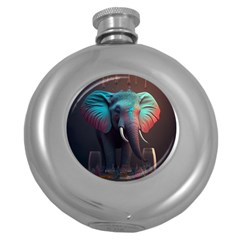 Elephant Tusks Trunk Wildlife Africa Round Hip Flask (5 Oz) by Ndabl3x