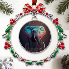 Elephant Tusks Trunk Wildlife Africa Metal X mas Wreath Ribbon Ornament by Ndabl3x