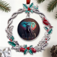 Elephant Tusks Trunk Wildlife Africa Metal X mas Wreath Holly Leaf Ornament by Ndabl3x