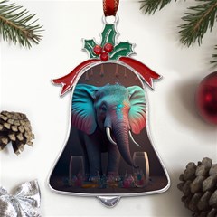 Elephant Tusks Trunk Wildlife Africa Metal Holly Leaf Bell Ornament by Ndabl3x