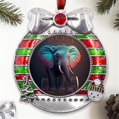 Elephant Tusks Trunk Wildlife Africa Metal X mas Ribbon With Red Crystal Round Ornament by Ndabl3x