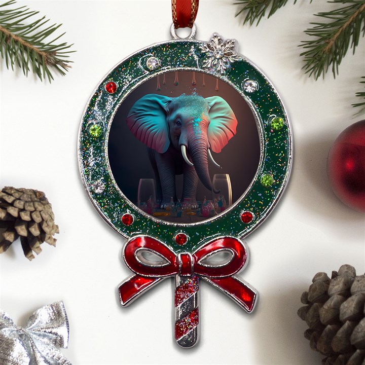 Elephant Tusks Trunk Wildlife Africa Metal X Mas Lollipop with Crystal Ornament