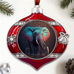 Elephant Tusks Trunk Wildlife Africa Metal Snowflake And Bell Red Ornament by Ndabl3x