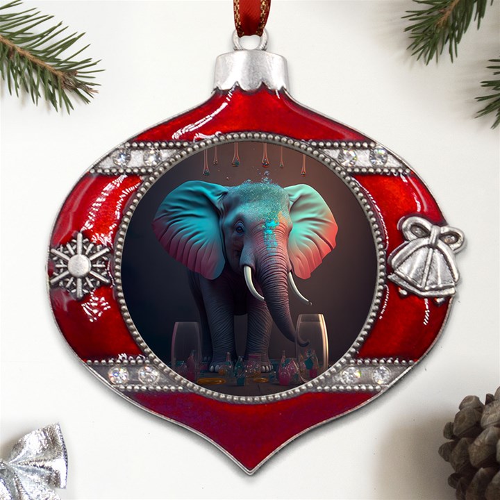 Elephant Tusks Trunk Wildlife Africa Metal Snowflake And Bell Red Ornament