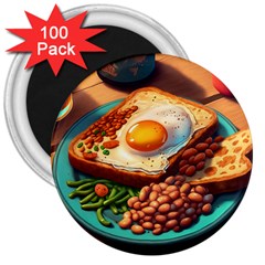 Breakfast Egg Beans Toast Plate 3  Magnets (100 Pack) by Ndabl3x