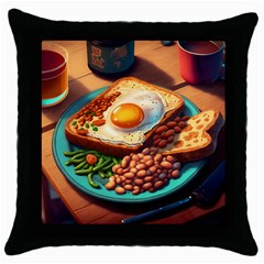 Breakfast Egg Beans Toast Plate Throw Pillow Case (black) by Ndabl3x