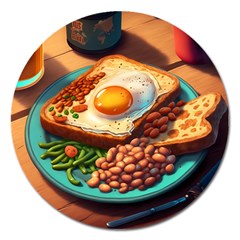 Breakfast Egg Beans Toast Plate Magnet 5  (round) by Ndabl3x