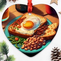 Breakfast Egg Beans Toast Plate Ornament (heart) by Ndabl3x