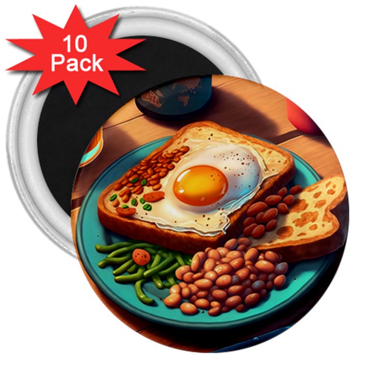 Breakfast Egg Beans Toast Plate 3  Magnets (10 pack) 