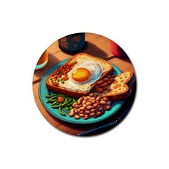 Breakfast Egg Beans Toast Plate Rubber Coaster (round) by Ndabl3x