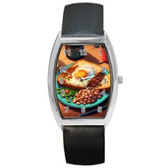 Breakfast Egg Beans Toast Plate Barrel Style Metal Watch by Ndabl3x