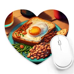 Breakfast Egg Beans Toast Plate Heart Mousepad by Ndabl3x