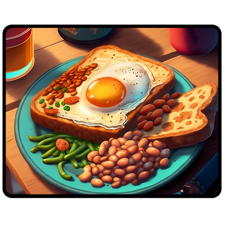 Breakfast Egg Beans Toast Plate Fleece Blanket (Medium)