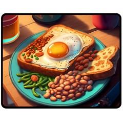 Breakfast Egg Beans Toast Plate Two Sides Fleece Blanket (medium) by Ndabl3x