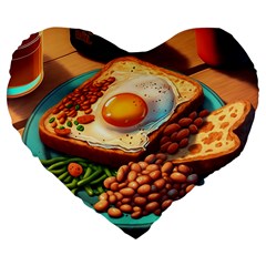 Breakfast Egg Beans Toast Plate Large 19  Premium Flano Heart Shape Cushions by Ndabl3x