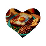 Breakfast Egg Beans Toast Plate Standard 16  Premium Flano Heart Shape Cushions Back