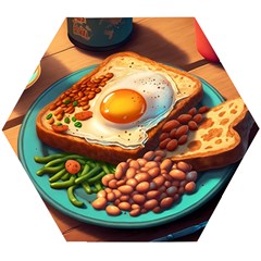 Breakfast Egg Beans Toast Plate Wooden Puzzle Hexagon by Ndabl3x