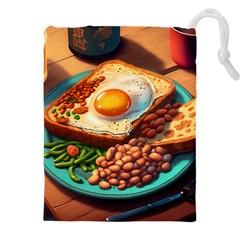 Breakfast Egg Beans Toast Plate Drawstring Pouch (4xl) by Ndabl3x