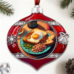 Breakfast Egg Beans Toast Plate Metal Snowflake And Bell Red Ornament by Ndabl3x