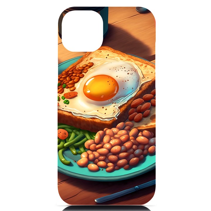 Breakfast Egg Beans Toast Plate iPhone 14 Plus Black UV Print Case