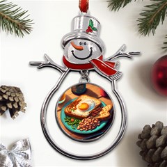 Breakfast Egg Beans Toast Plate Metal Snowman Ornament