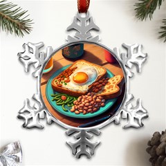 Breakfast Egg Beans Toast Plate Metal Small Snowflake Ornament by Ndabl3x