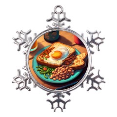 Breakfast Egg Beans Toast Plate Metal Large Snowflake Ornament by Ndabl3x