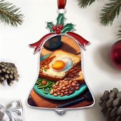 Breakfast Egg Beans Toast Plate Metal Holly Leaf Bell Ornament by Ndabl3x