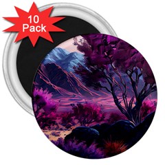 Landscape Painting Purple Tree 3  Magnets (10 Pack) 