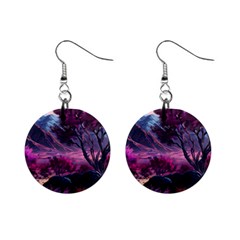 Landscape Painting Purple Tree Mini Button Earrings