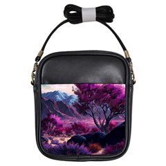 Landscape Painting Purple Tree Girls Sling Bag by Ndabl3x