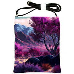 Landscape Painting Purple Tree Shoulder Sling Bag by Ndabl3x