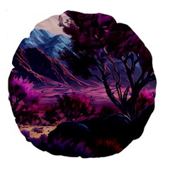 Landscape Painting Purple Tree Large 18  Premium Round Cushions by Ndabl3x