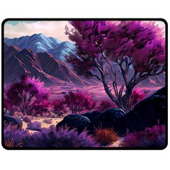 Landscape Painting Purple Tree Two Sides Fleece Blanket (medium) by Ndabl3x