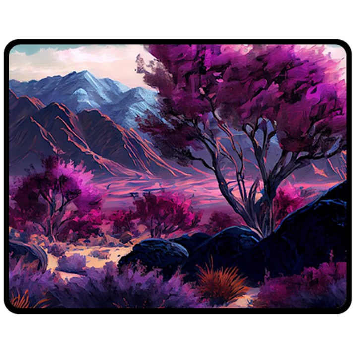 Landscape Painting Purple Tree Two Sides Fleece Blanket (Medium)