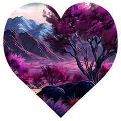 Landscape Painting Purple Tree Wooden Puzzle Heart by Ndabl3x