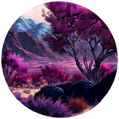 Landscape Painting Purple Tree Wooden Puzzle Round by Ndabl3x