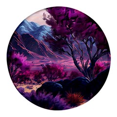 Landscape Painting Purple Tree Round Glass Fridge Magnet (4 Pack) by Ndabl3x