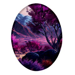 Landscape Painting Purple Tree Oval Glass Fridge Magnet (4 Pack) by Ndabl3x