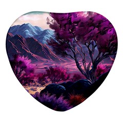 Landscape Painting Purple Tree Heart Glass Fridge Magnet (4 Pack) by Ndabl3x