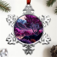 Landscape Painting Purple Tree Metal Small Snowflake Ornament