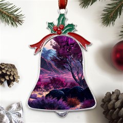 Landscape Painting Purple Tree Metal Holly Leaf Bell Ornament by Ndabl3x