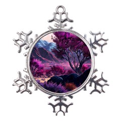 Landscape Painting Purple Tree Metal Large Snowflake Ornament