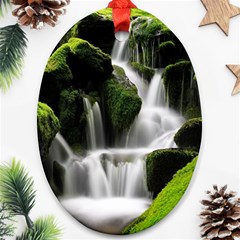 Waterfall Moss Korea Mountain Valley Green Forest Ornament (oval) by Ndabl3x