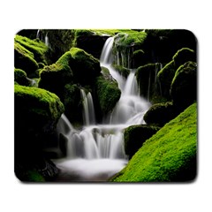 Waterfall Moss Korea Mountain Valley Green Forest Large Mousepad by Ndabl3x