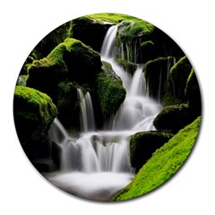 Waterfall Moss Korea Mountain Valley Green Forest Round Mousepad by Ndabl3x