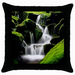 Waterfall Moss Korea Mountain Valley Green Forest Throw Pillow Case (black) by Ndabl3x