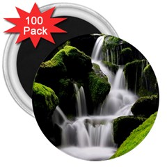 Waterfall Moss Korea Mountain Valley Green Forest 3  Magnets (100 Pack) by Ndabl3x