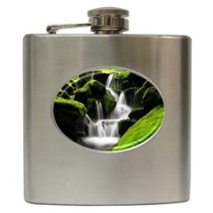 Waterfall Moss Korea Mountain Valley Green Forest Hip Flask (6 Oz) by Ndabl3x